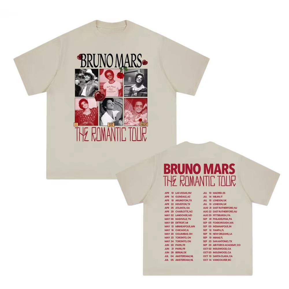 Bruno Mars The Romantic Tour 2026 summer Pop Music Tour Graphic Print Tshirt Fashion Hip Hop Gothic Streetwear pure cotton Tops