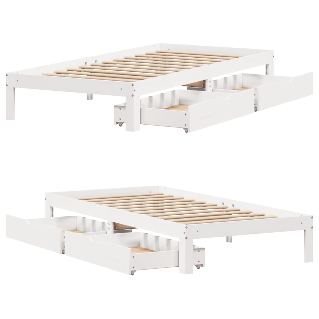 Solid Wood Bed with Drawers White 90x200 cm Pine