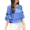 Женская праздничная клетчатая рубашка с оборками на рукавах