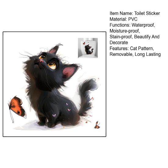 Черная кошка бабочка наклейка на унитаз ПВХ водонепроницаемая съемная самоклеящаяся гостиная ванная комната настенное искусство мультяшный котенок крышка унитаза украшение наклейка