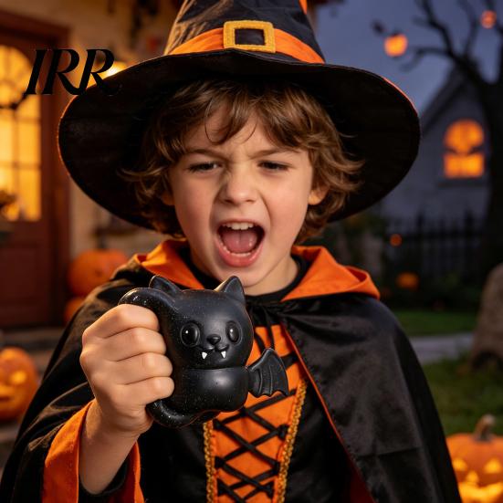 Safe Odorless Sensory Gift Halloween Glitter Bat Squeeze Stress Ball, Soft TPR Slow Rising Fidget Toy Flexible Reliever for Adults Anxiety Relief,