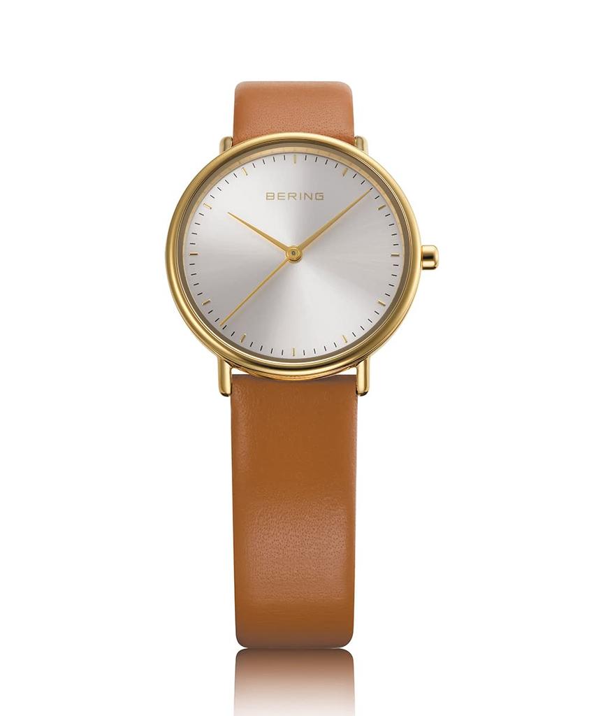Кварцевые часы BERING с 2 ремнями, коричневый кожаный ремешок из желтого золота и нержавеющей стали, оригинальный импортный продукт, внутренняя гарантия 3 года, белый циферблат