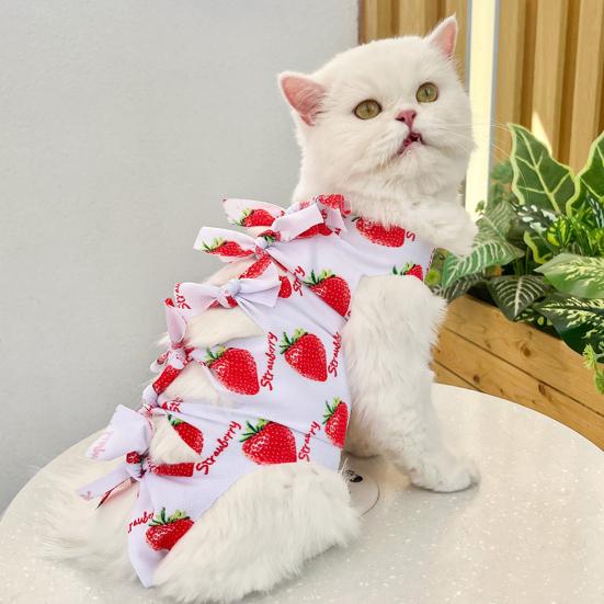 Костюм для стерилизации кошек, одежда для восстановления с фруктовым принтом, комбинезон с защитой от лизания после операции, регулируемый ремень, мягкая дышащая одежда для послеоперационного ухода