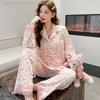 Pink Leopard Print Home Wear Long-sleeved Sexy Lace Pajamas Set Autumn and Winter Velvet Pajamas Loose Casual Pajamas
