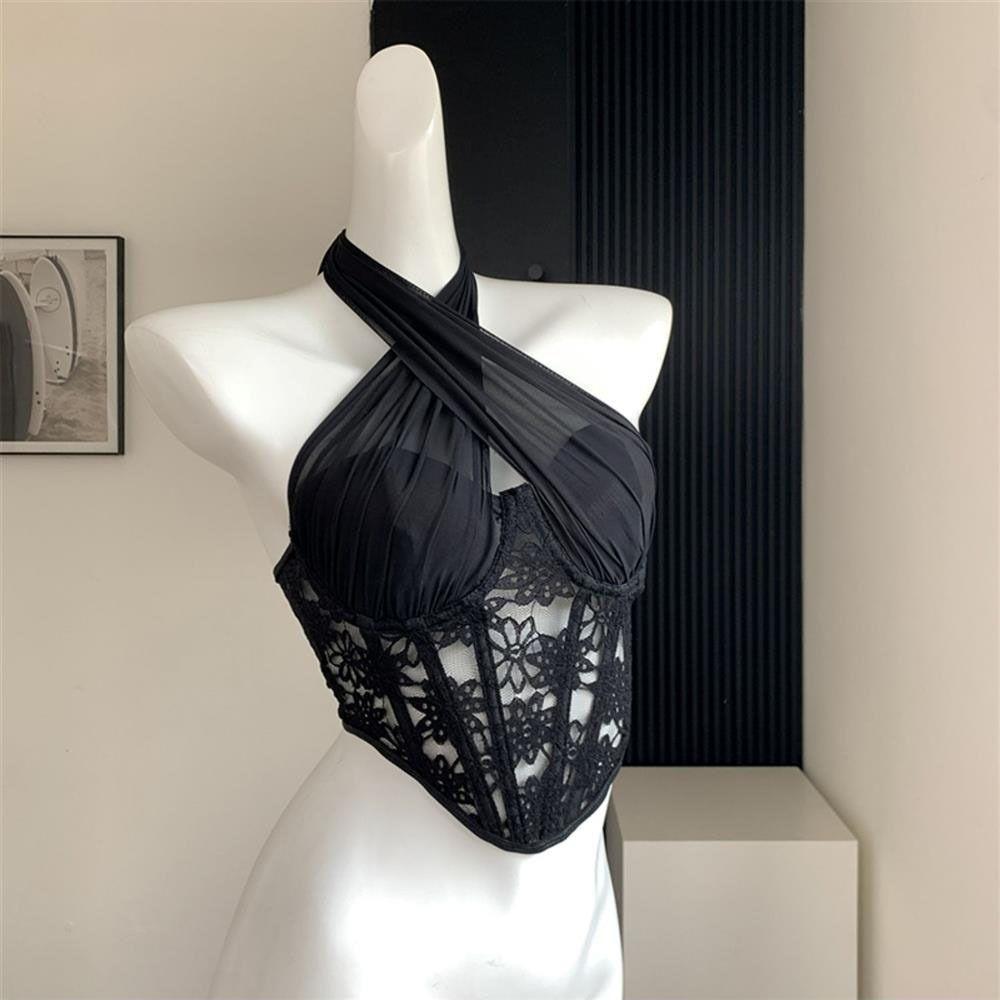 Кружевной топ-корсет на тонких бретелях облегающего кроя, прозрачный корсет на косточках, элегантный кружевной корсет с цветочным узором, женский