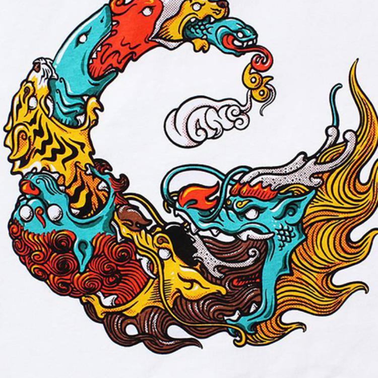 Vans Футболка с коротким рукавом и круглым вырезом азиатских художников Collab Mythical Creature, мужские топы, белые VN0A4P5LWHT