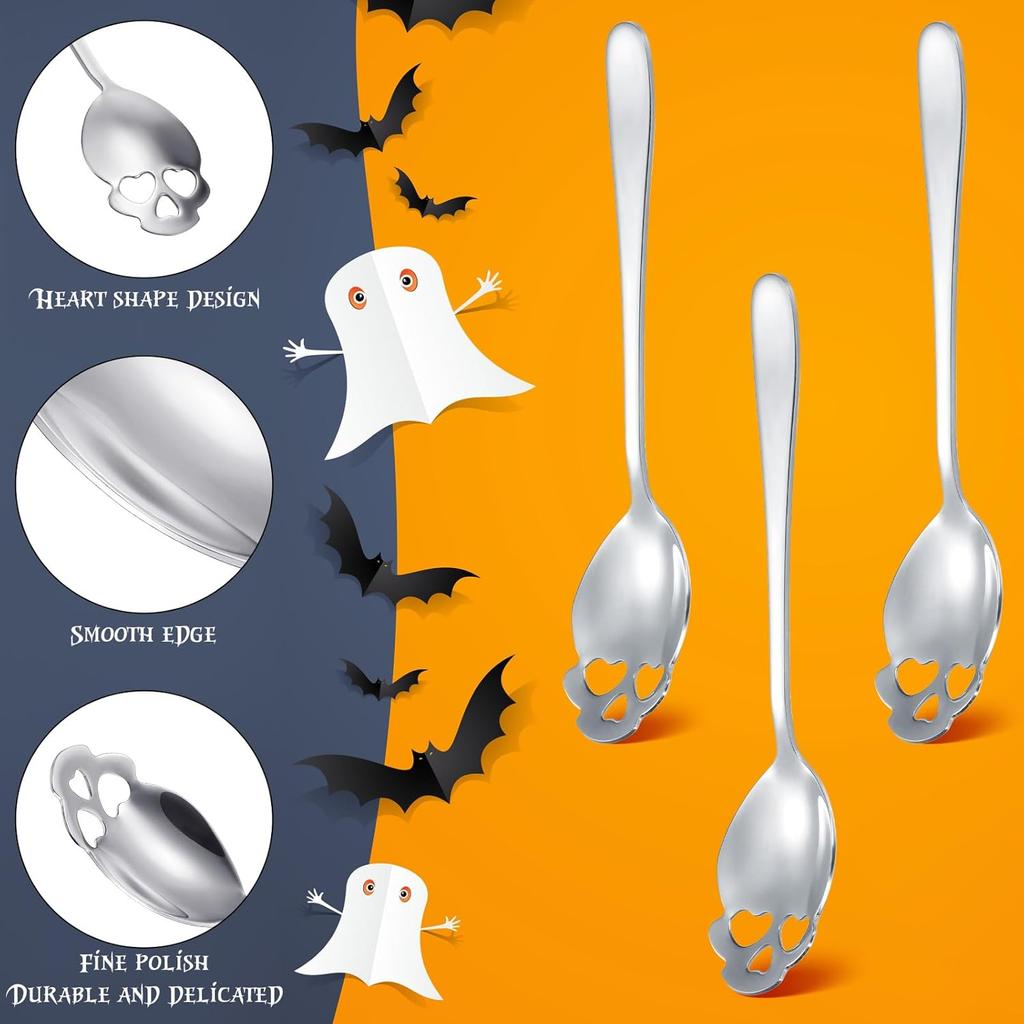 Skull Spoons Stainless Steel Coffee and Espresso Spoons for Tea, Milk, Sugar Stirring, Dessert, Cake (Mixed Color,5 Pieces)