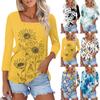 Shirt For Women's Fashion Casual Square Neck 3/4 Sleeve Loose Printed T-Shirt Ladies Top