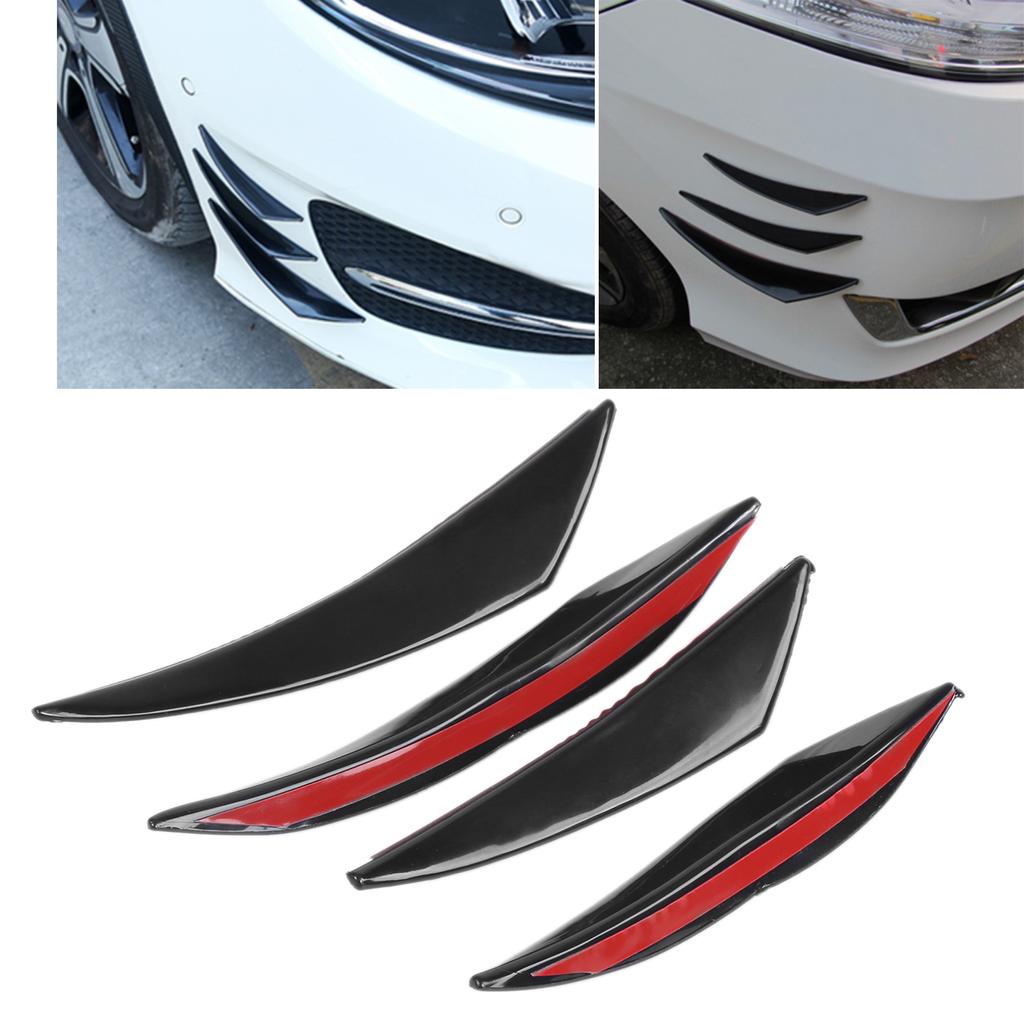4PCS Car Front Bumper Spoiler Universal Glossy Black Rubber Air Knife for Modification