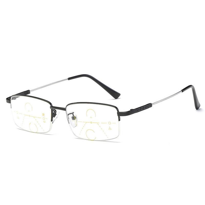 Intelligent zoom gray reading glasses anti-blue light look far and near ultra-light metal temple middle-aged and elderly high definition reading glas