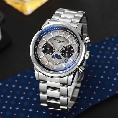 Креативные механические часы с метеоритным циферблатом, окошком фазы Луны, календарем, неделей, месяцем, мужские водонепроницаемые светящиеся механические часы