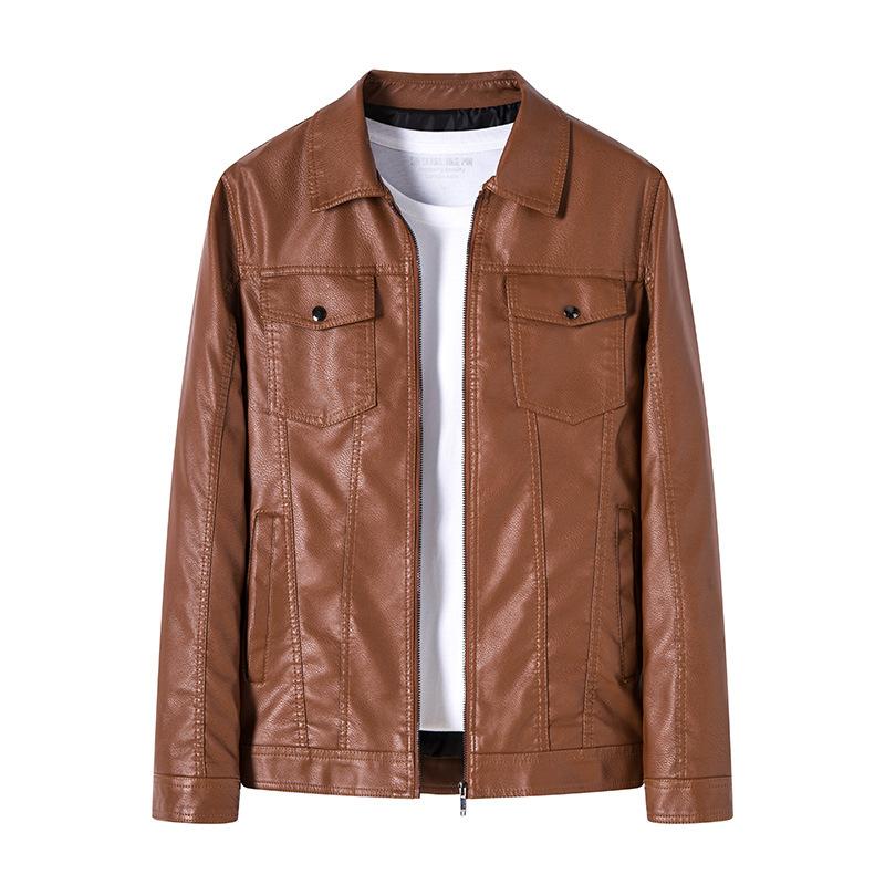 Осенне-зимняя повседневная мужская кожаная куртка с лацканами, деловая тонкая кожаная куртка на молнии, мужская куртка из искусственной кожи, модная
