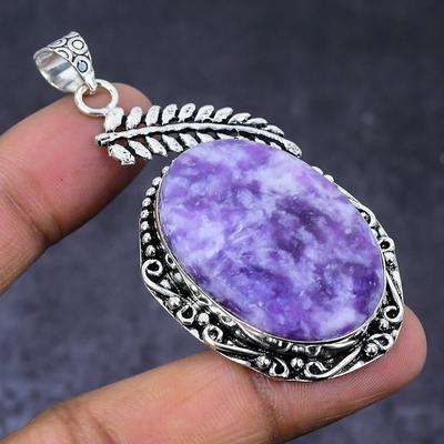 Подвеска из серебра 925 пробы с драгоценным камнем лепидолитом 2,60 дюйма E9o15