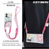 KEYSION Crossbody Strap Phone Case for OPPO A5X 5G Cute Cartoon Long Lanyard Mirror Shockproof Cover for OPPO A5X