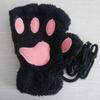 Women Pink Cute Cat Claw Paw Plush Mittens Warm Plush Short Fingerless Fluffy Bear Cat Gloves Costume Half Finger Party Gift