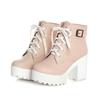 Vintage Buckle Thick Heel Short Boots Square Heel Women Platform Ankle Boots Fashion Pu Lace Up Short Boots Big Size