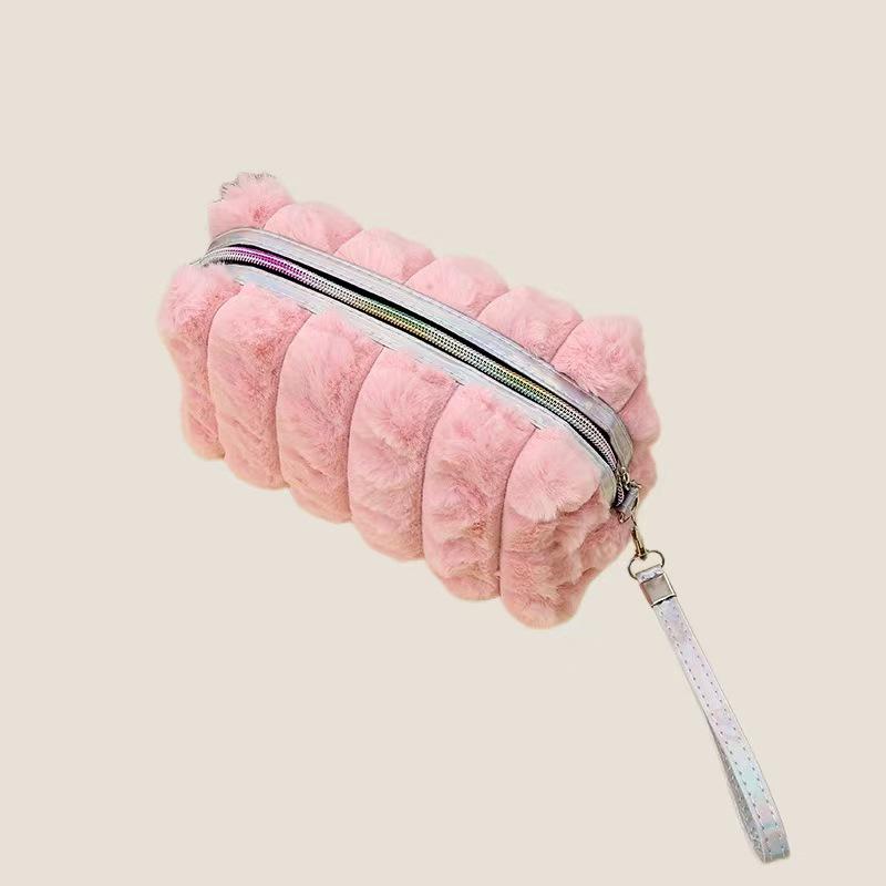 Fashionable Rabbit Fur Drawstring Makeup Bag - Spacious, Plush, High-End Storage