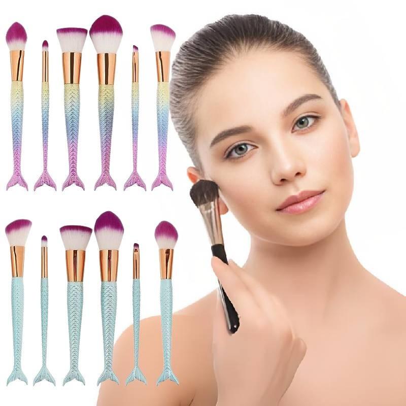 Красивый набор кистей для макияжа «Русалка» с нейлоновым ворсом для безупречного нанесения и стильного дизайна