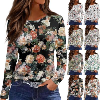 Женская модная повседневная свободная футболка с разрезом и круглым вырезом с длинным рукавом с принтом, женский топ