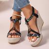 Mixed Colours Woven Spaghetti Straps Thick Platform Sandals Womens Summer Super High Heel Sandels Outdoor Beach Non-Slip Sandals