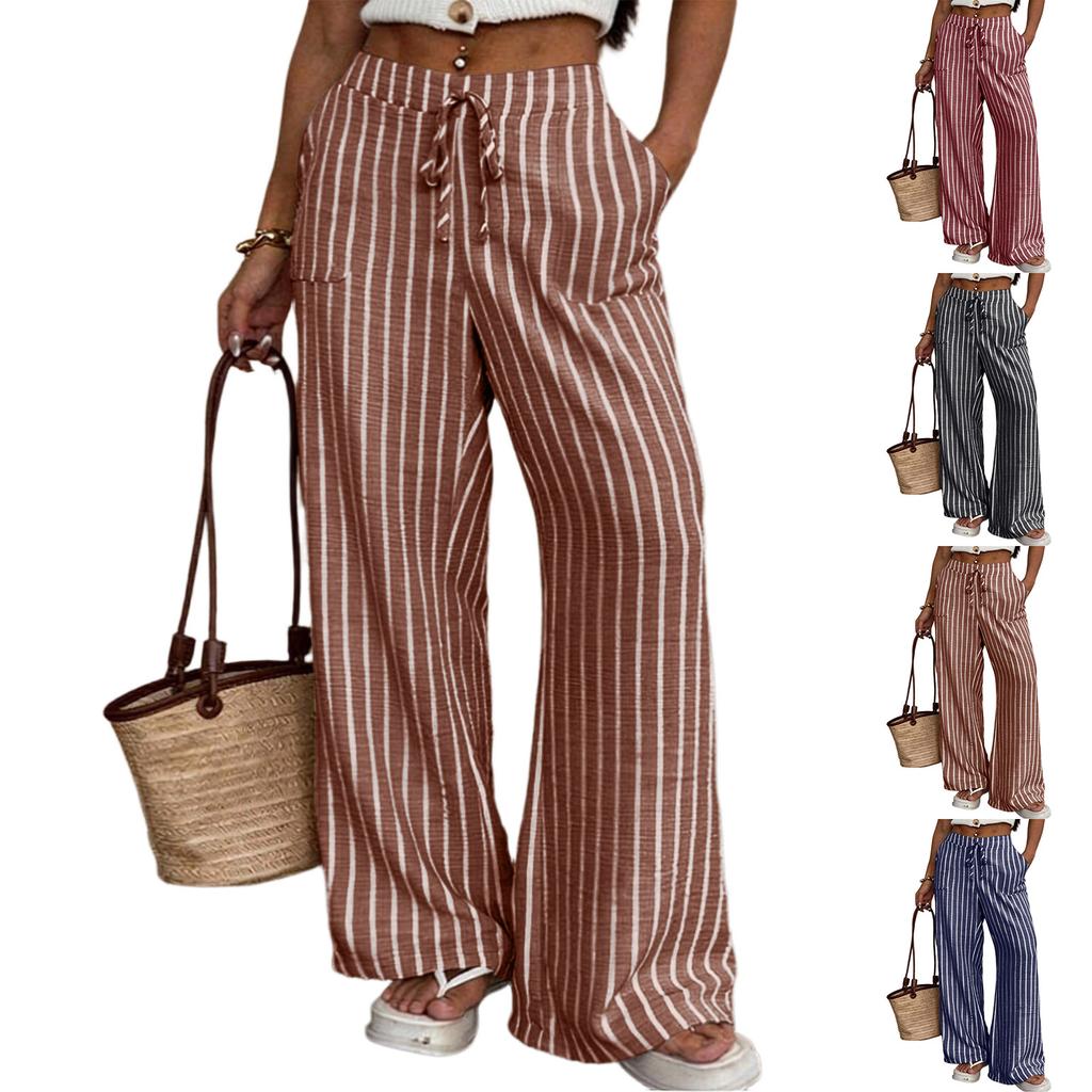 Женские полосатые широкие повседневные брюки на резинке