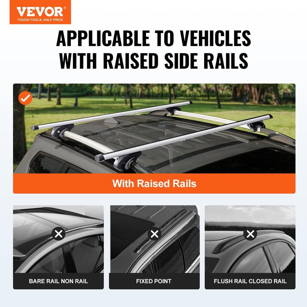 Universal Roof Rack Crossbar 53.2" Length for Vehicle w/ Raised Side Rail