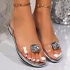 Женская обувь 2024 года, летние, с открытым носком, однотонные, большого размера, модные, повседневные, украшенные стразами, римские женские сандалии на плоской подошве