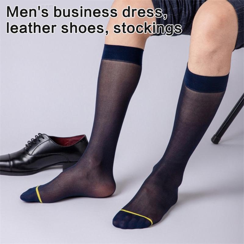 Men's Ultra Thin Nylon Dress Socks Soft See Through Breathable Calf Length Socks Long Stockings for Business Formal Wear