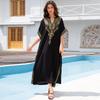 Women's Loose Long Beach Cover-up: Rayon Embroidery Bikini Sunscreen Robe