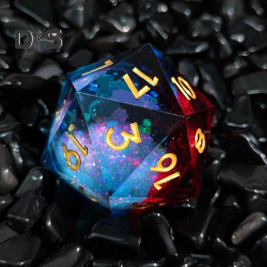 Игральные кости Liquid Core Resin Dice Sharp Edge 20-сторонние игральные кости золотисто-серебристого цвета с цифрами Многогранные игральные кости Quicksand Multi-sided D20 игральные кости для ролевой игры Реквизит для игральных костей