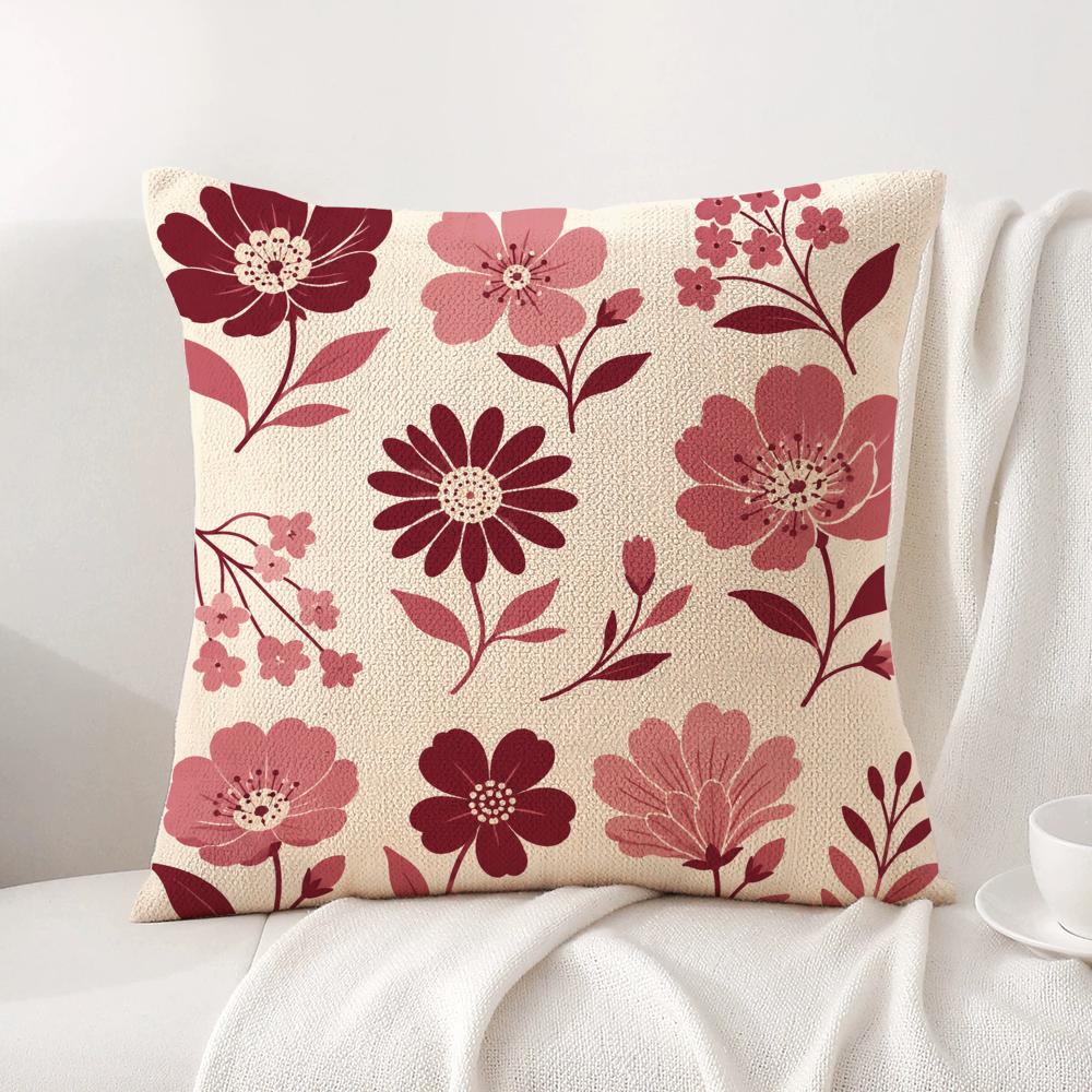 Big Chrysanthemum Cushion Cover Linen Organic Fabric DoubleSided Printing Sofa Breathable Home Decor Gift Pillow Case