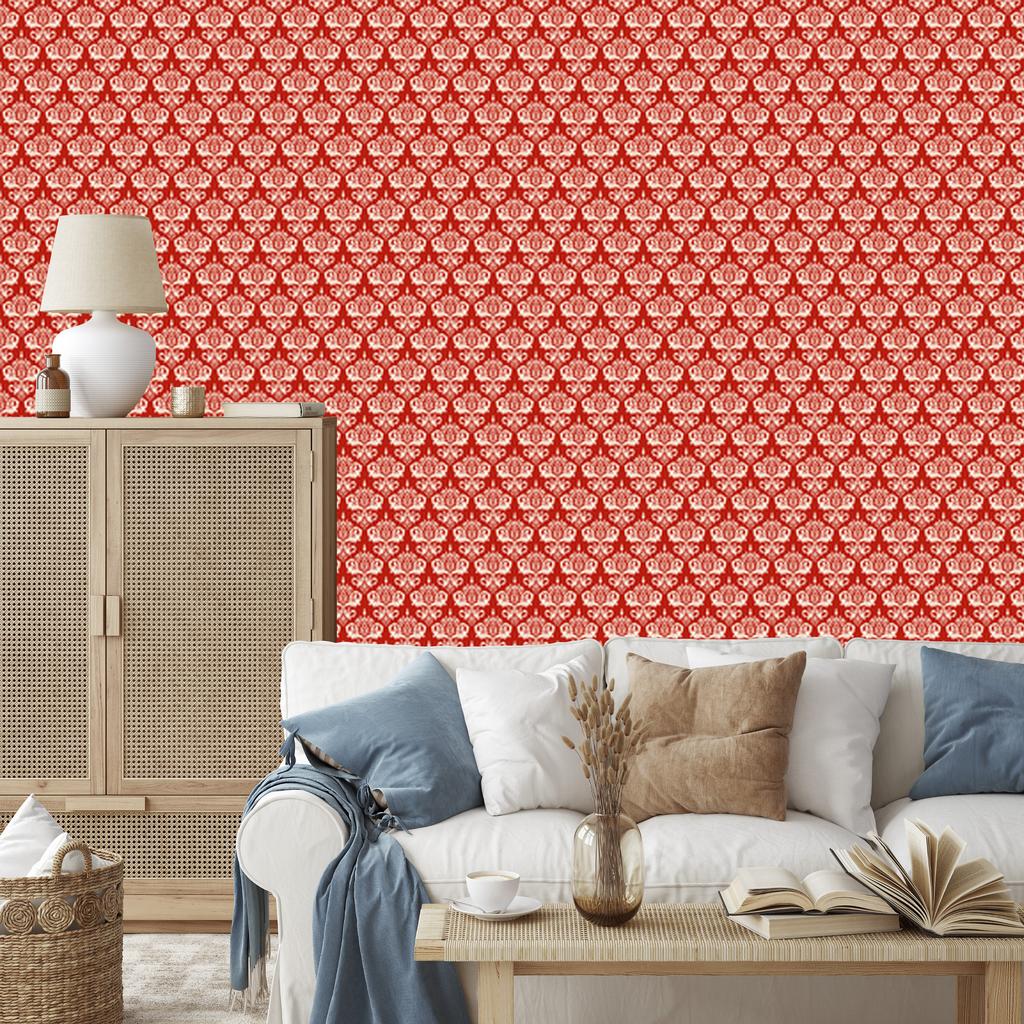 Christmas Damask Wallpaper Coral and Red 50x1000