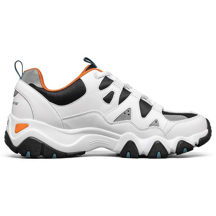 Skechers D'LITES 2.0 Мужские Белые Черные Оранжевые Низкие Повседневные Кроссовки Сетчатые Синтетическая Кожа Комфорт Универсальные 666151-WBOR