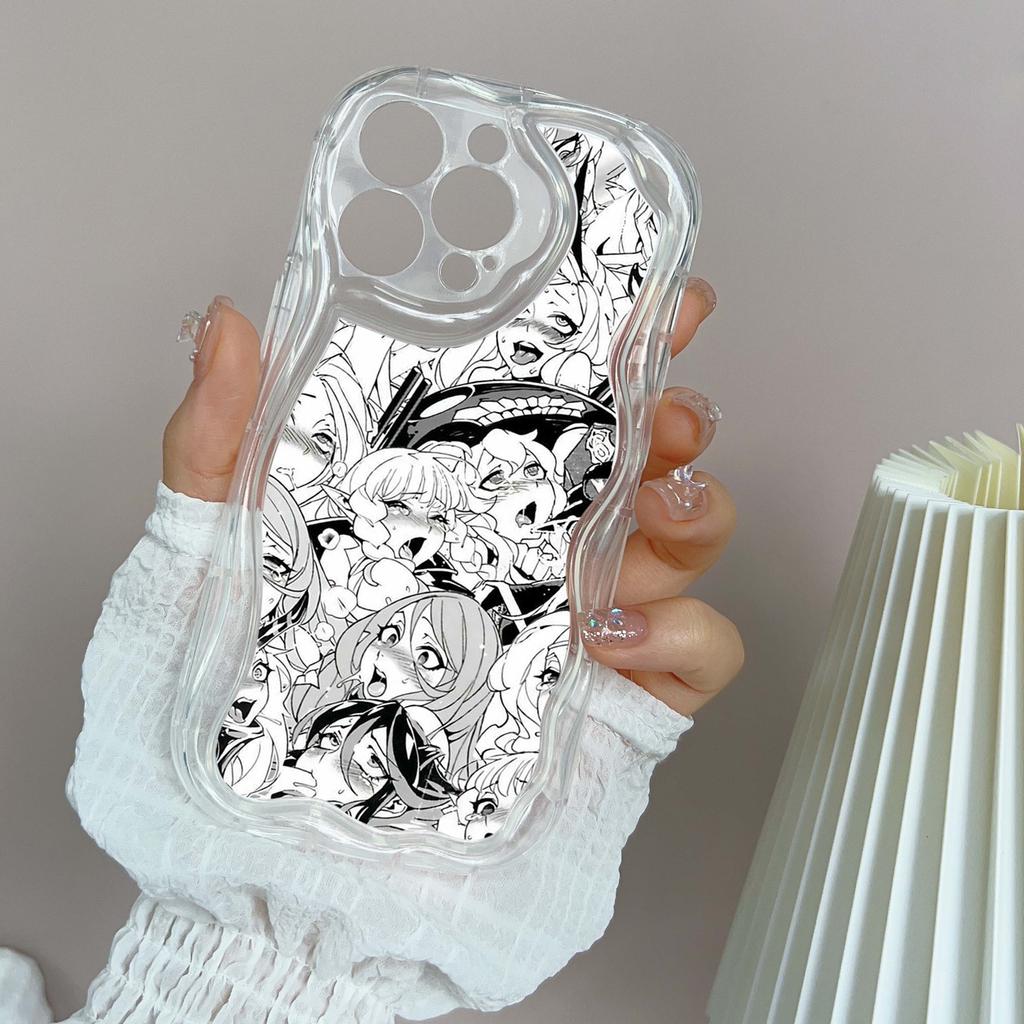N1 Anime Girl Cartoon Japan Cute Drool Face Wavy Phone Case for iPhone 15 14 Pro Max Samsung S24 Ultra A54 A14 Xiaomi Redmi 13C Huawei Soft Back Cover