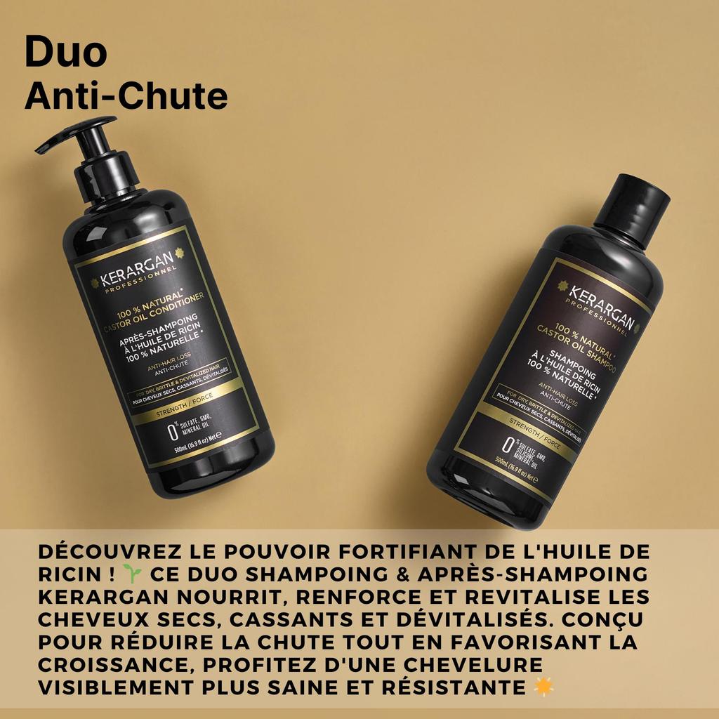 Kerargan Shampoo and Conditioner with Castor and Argan Oil - Stimulates Growth - Sulfate, Paraben and Silicone Free - 2x500 Ml