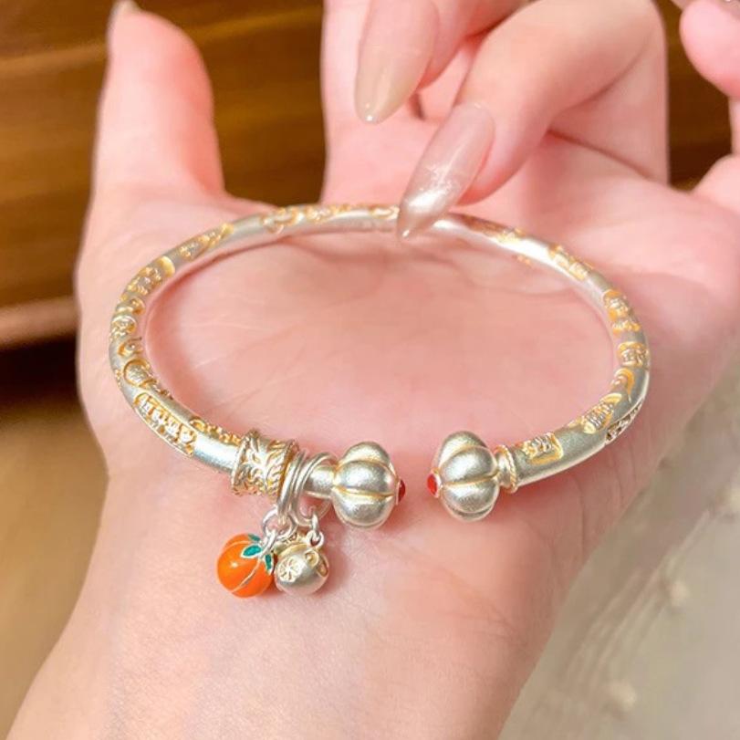 New Chinese-style gold-painted auspicious pumpkin head bracelet, plated with pure silver