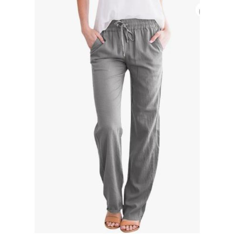 Summer Solid Color Cotton Linen Drawstring Loose Casual Pants