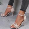 Summer New Women's Lace Ruffle Sandals with Stiletto Heel Buckle Straps Plus Size Cover Heel Evening Party Sandals Shoes