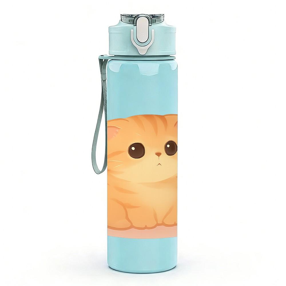 1PC Chubby Orange Kitten Bust 750ml Color Plastic Sports Water Bottle Leakproof Flip Straw Lid For Sports Office Home Use