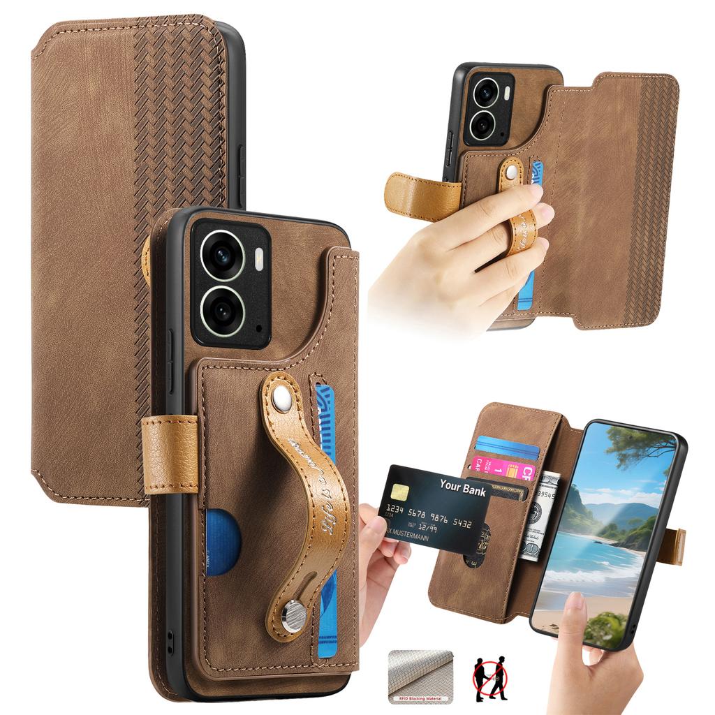 Для Realme 14 5G Чехол-кошелек Ретро кожаный чехол для телефона с ремешком на запястье и подставкой