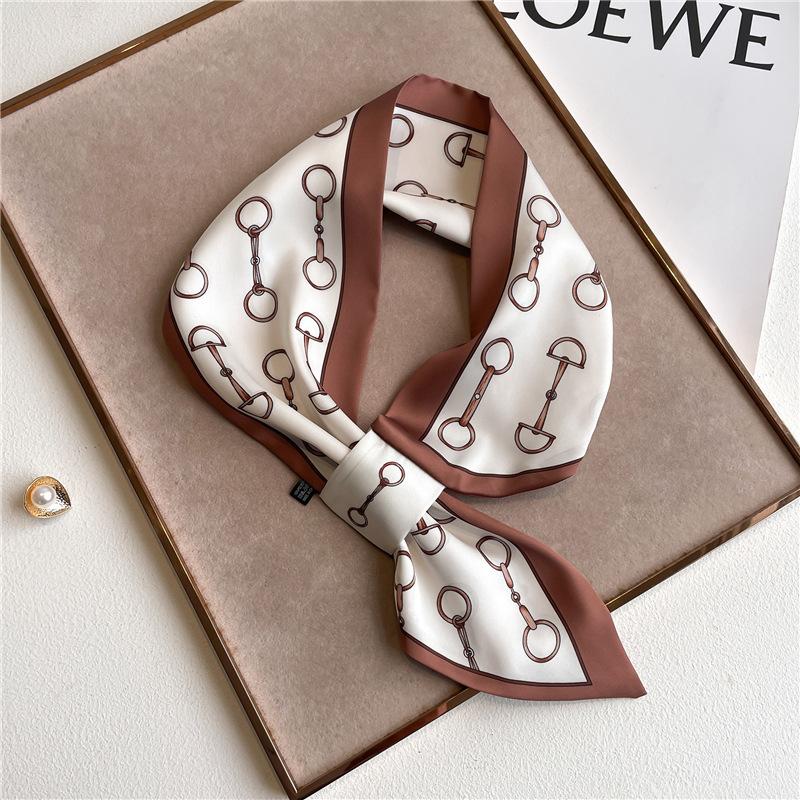 Новый элегантный женский тонкий шарф из мягкого атласа, легкий, шикарный дизайн с принтом для весны и лета, универсальный аксессуар для воротника