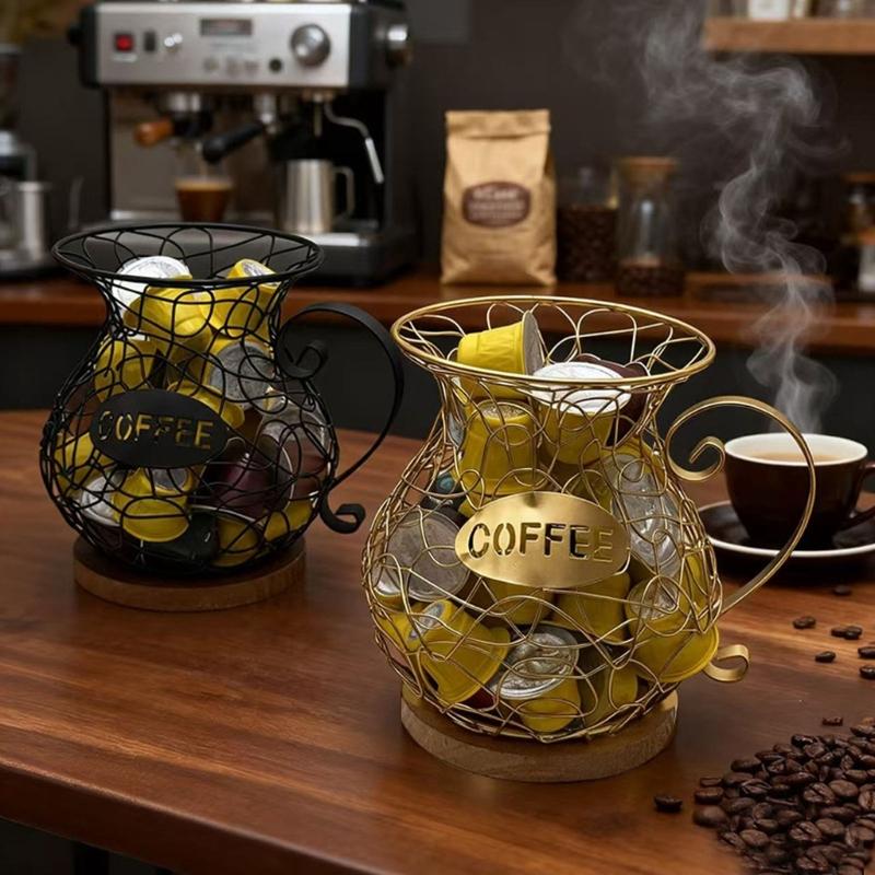 Металлическая проволочная стойка для хранения кофе Удобная корзина для кофейных капсул Украшения для кухонной столешницы Подставка для капсул эспрессо
