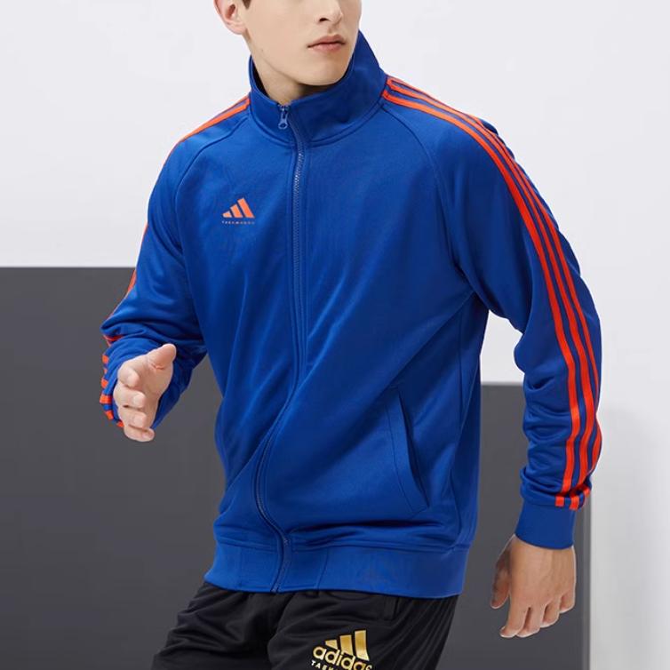 adidas Унисекс Темно-синий Оранжевый Классическая Спортивная Куртка с 3 Полосками и Воротником-стойкой TR30JT-BUOG