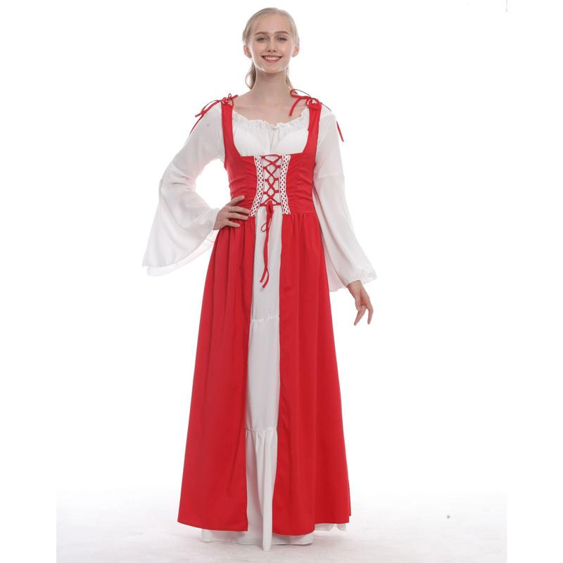 S~5XL Large Size Women Retro Cosplay Dress Medieval Renaissance Retro Dress with Square Collar Bundled Waist Halloween Party