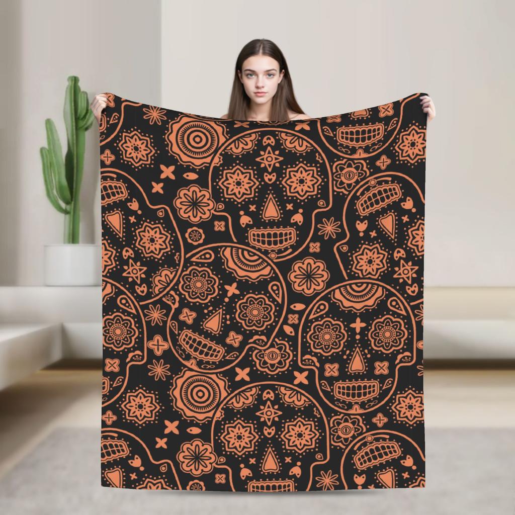 Sugar Skull Day of the Dead Blankets Gothic Mexican Skeleton Halloween Flannel Funny Warm Throw Blankets for Home Spring/Autumn