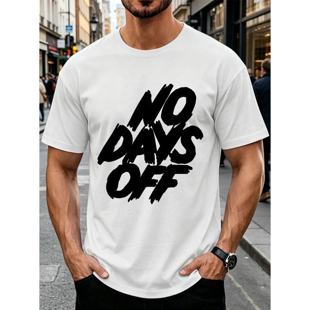 Unisex Cotton T Shirt Bold Brush Stroke No Days Off Letter Print Fitness Workout Motivational Gym Training Casual Daily Wear Tops