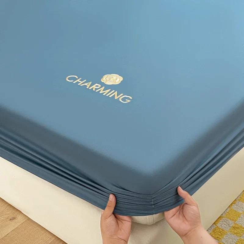 Простыня из египетского хлопка с вышивкой и резинкой, простой противоскользящий регулируемый наматрасник, мягкая удобная простыня