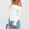 Women Y2k Off Shoulder Button Up Ribbed Knit Sweater Vintage Slim Fit Long Sleeve Foldover Pullover Top