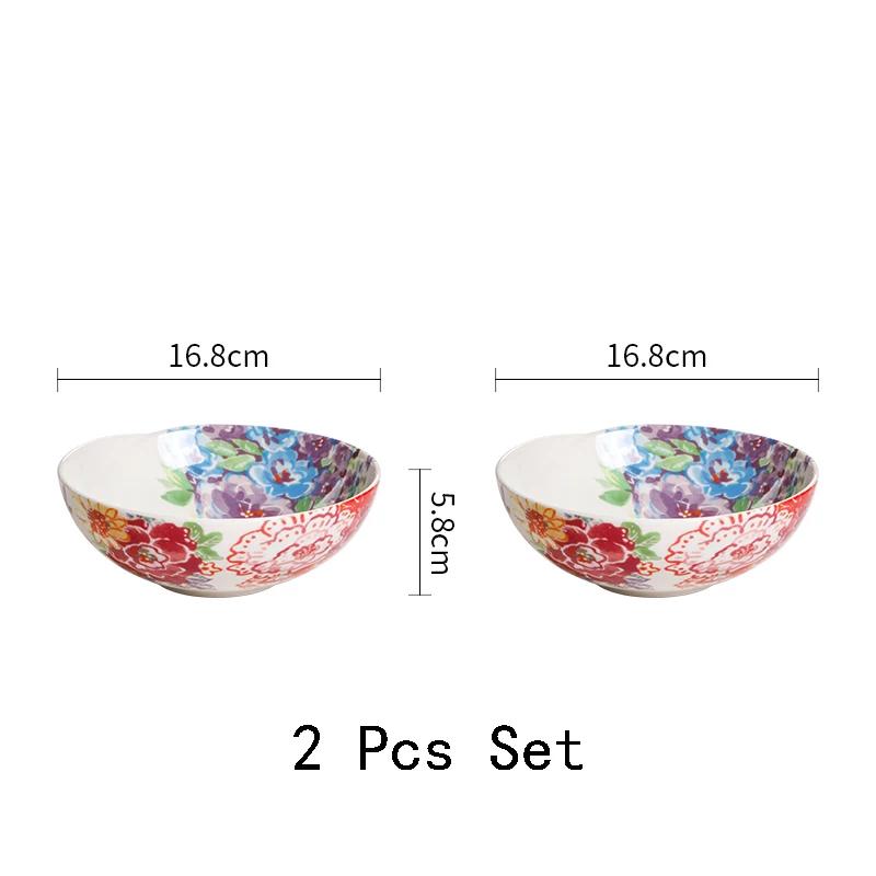 Цветная роспись Цветочные керамические миски Креативные необычные рестораны Фруктовая салатница Изысканная миска Набор тарелок Бытовая посуда