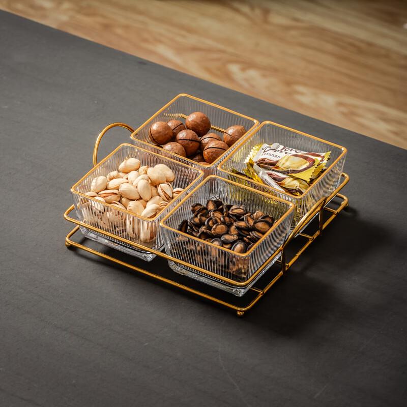 Acrylic 4-Compartment Vertical Stripe Divided Snack Tray with Lid